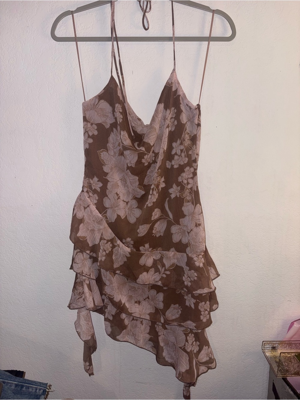 iris Brown Floral Ruffle Mini Dress